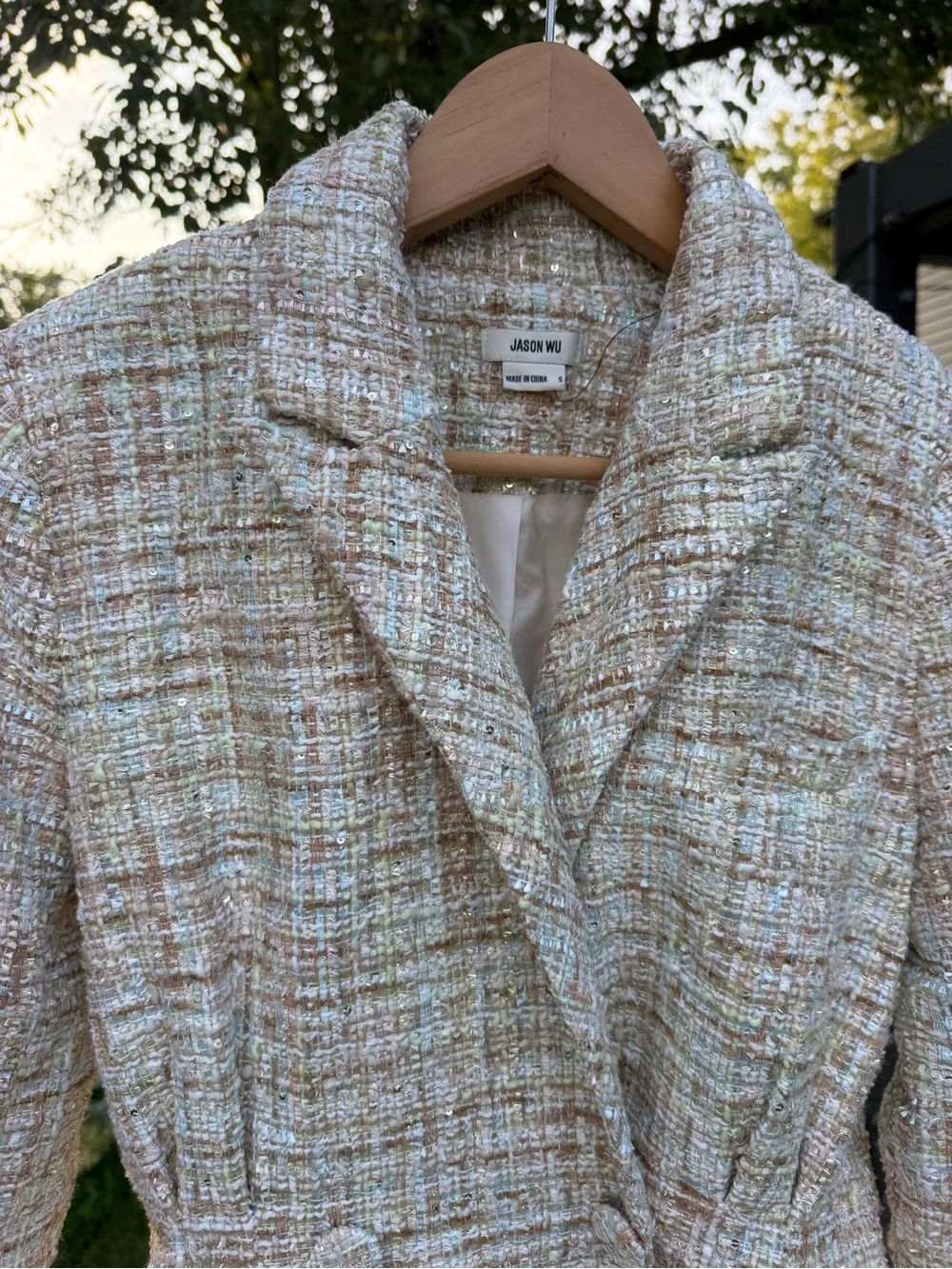 Jason Wu Metallic Tweed Blazer Dress Small Pastel Boucle Double Breasted Jacket